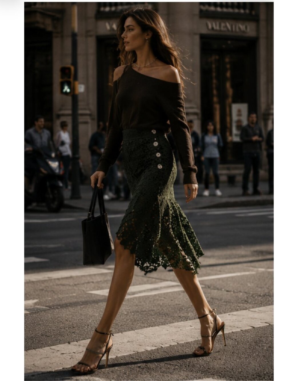Zara Olive Green Embroidered Midi Skirt NWT - Picture 12 of 13